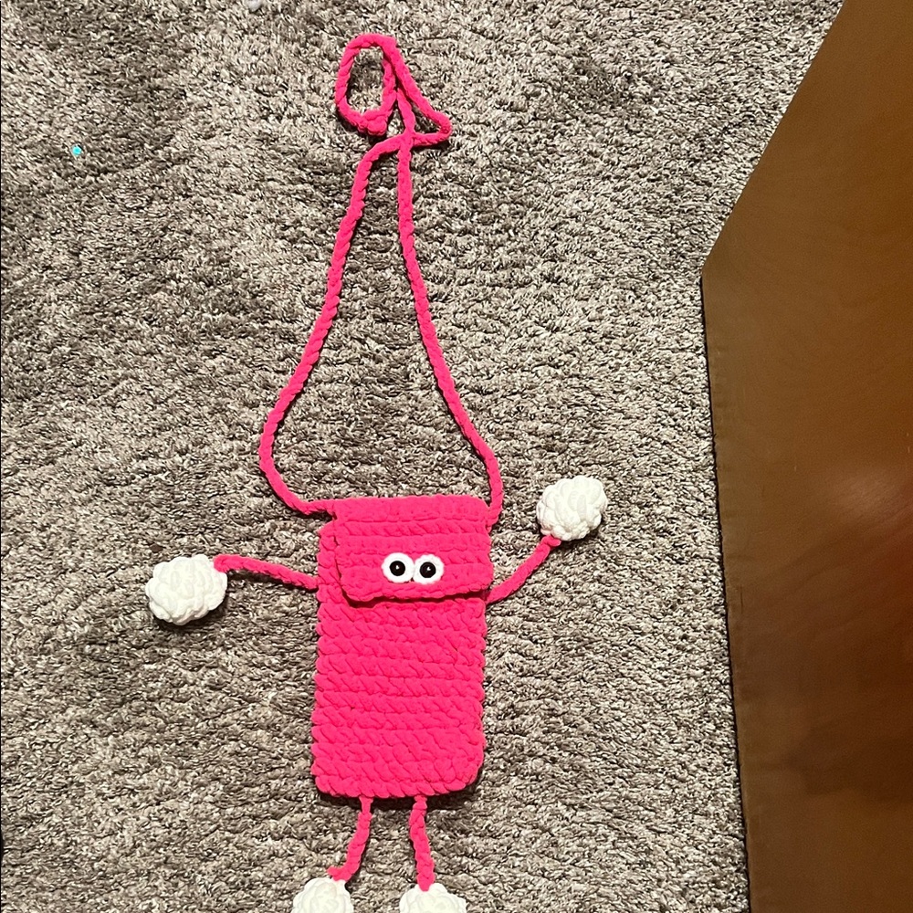 Charming Pink Knit Kids Bag with White Details